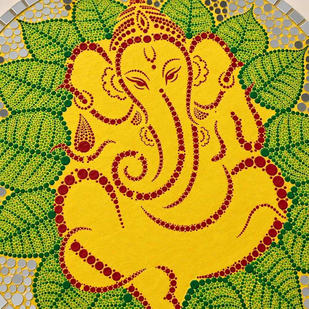 Close-up of the dots on Pipal Leaf Ganesha
