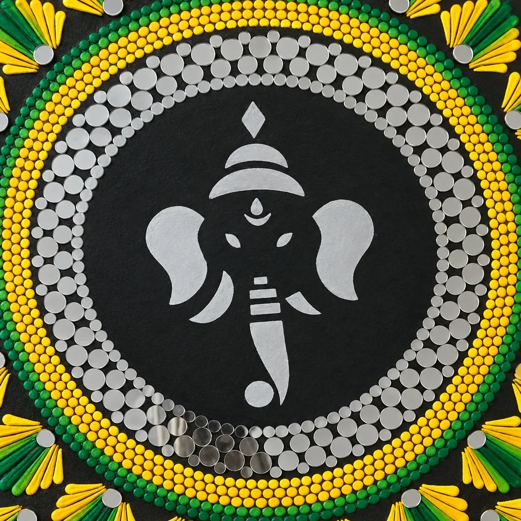 Close-up 1 of the dots on Gajanana in Green