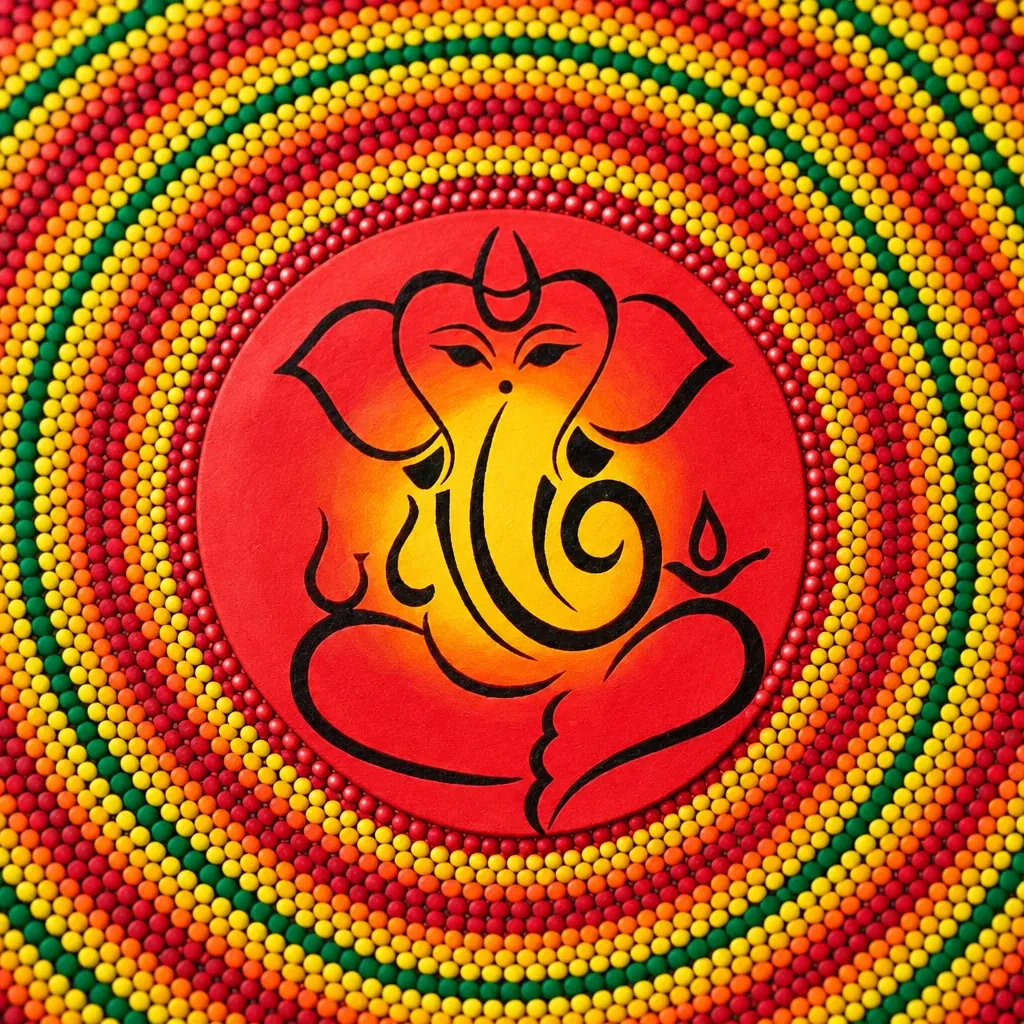 Close-up 1 of the dots on Ganesha in Rings of Light
