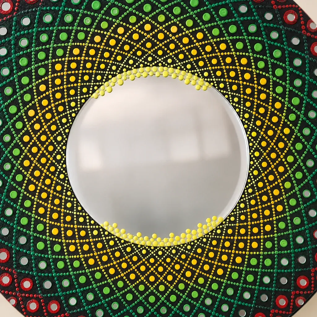 Close-up 1 of the dots on Green Lattice Mirror