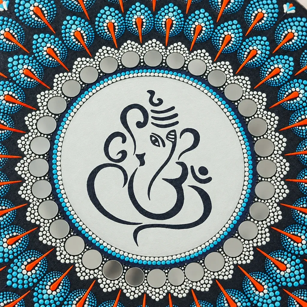 Close-up 1 of the dots on Peacock Ganesha