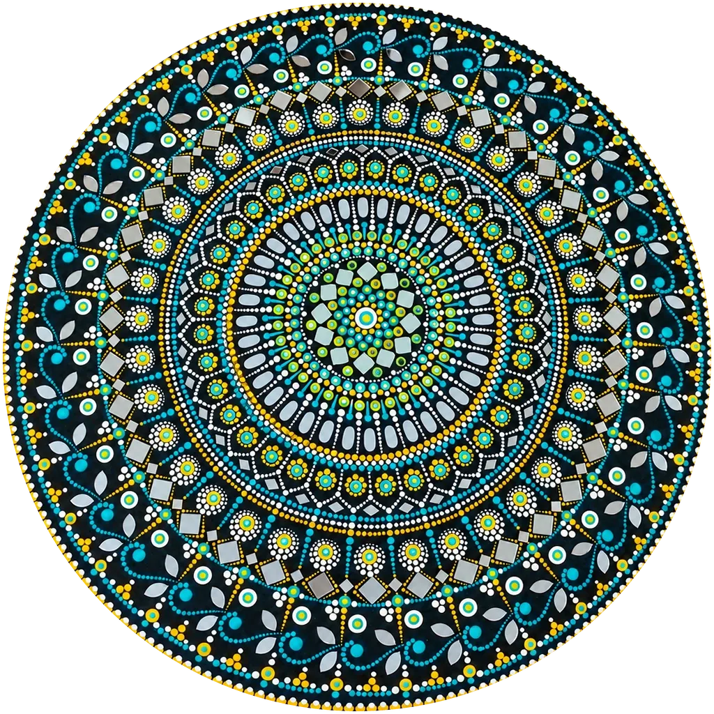 Shisha Rangoli, a 24-inch hand-painted dot mandala wall disc