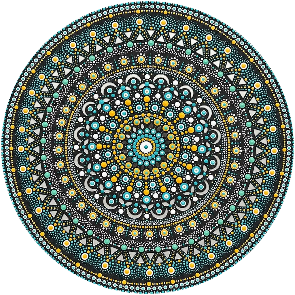 Starlit Pearl, a 20-inch hand-painted dot mandala wall disc