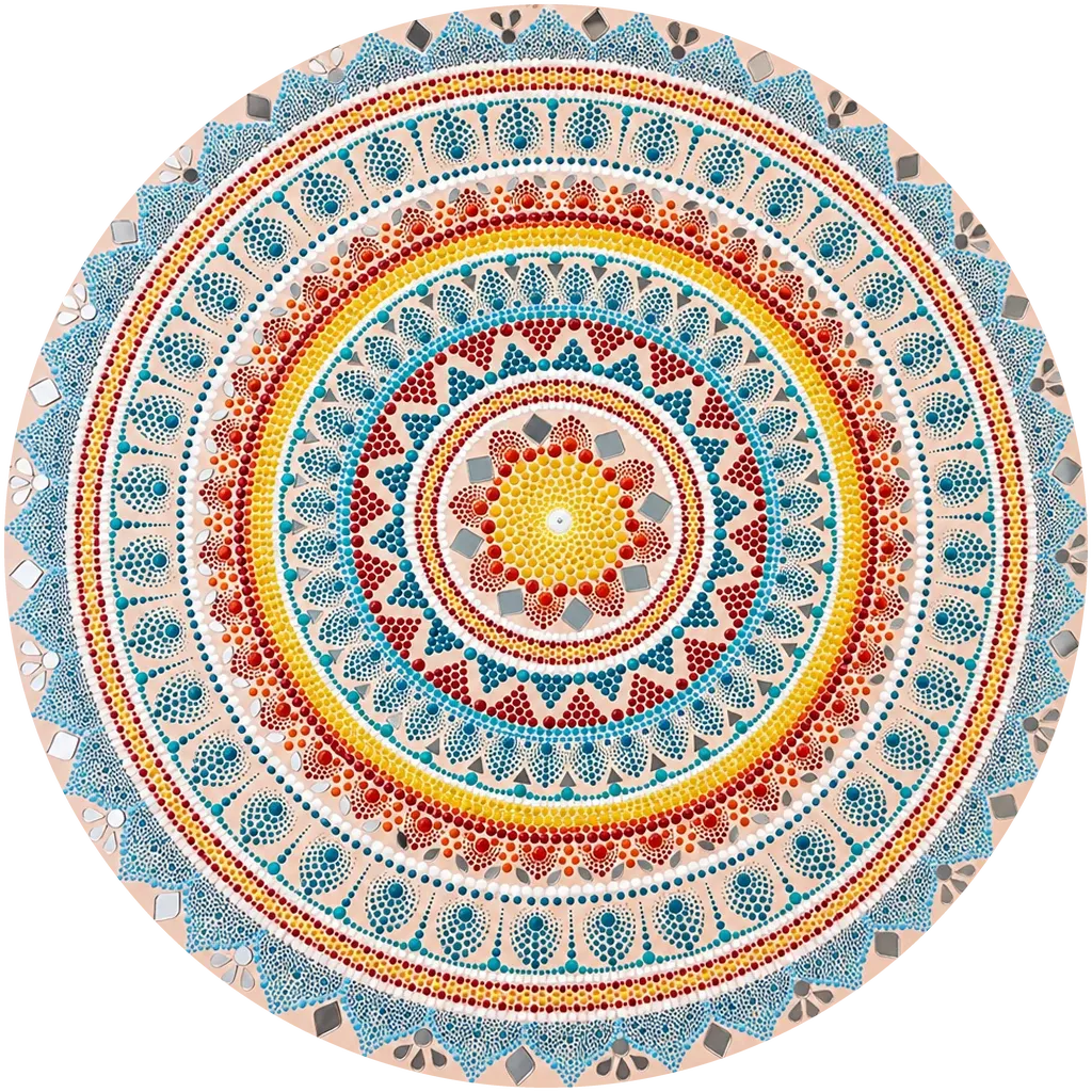 Summer Rangoli, a 22-inch hand-painted dot mandala wall disc