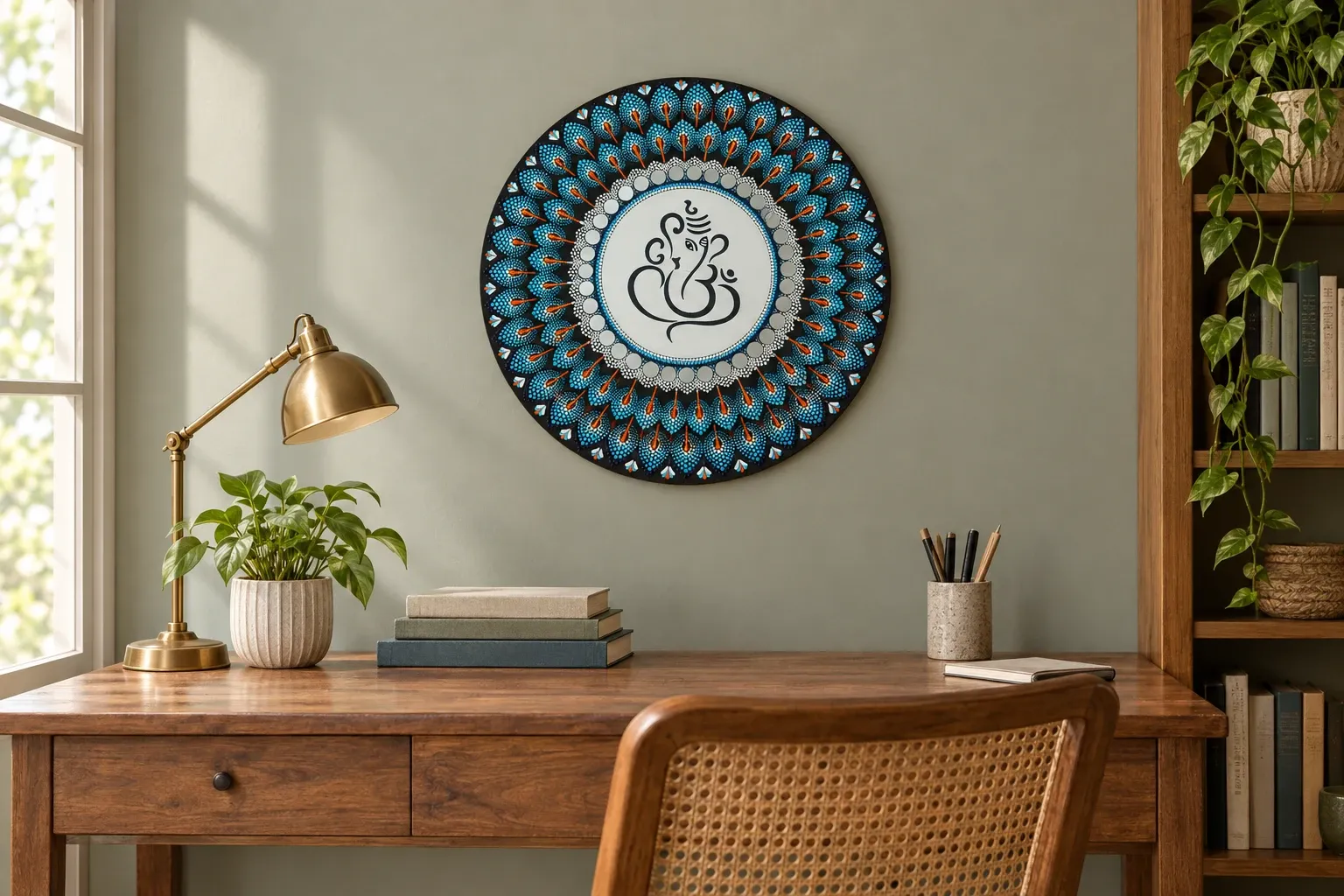 Peacock Ganesha in a study