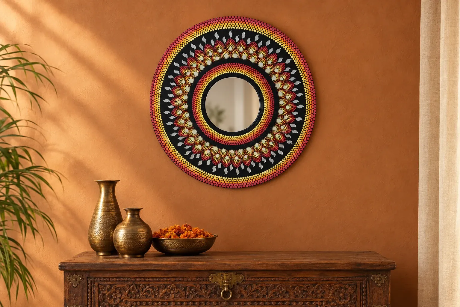 Ember Petal Mirror in a living room