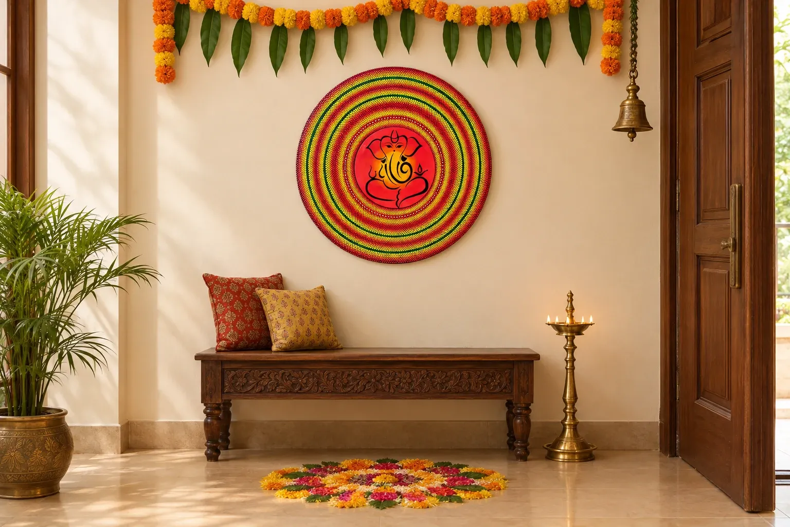 Ganesha in Rings of Light in a entrance foyer