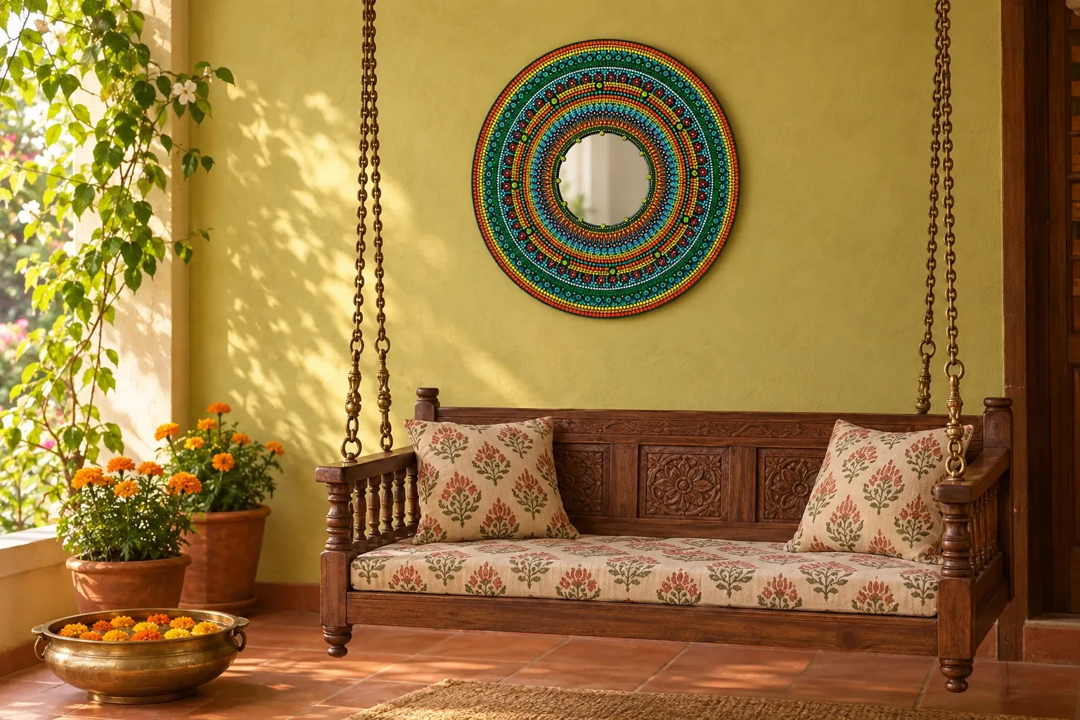 Marigold Mirror in a verandah sit-out