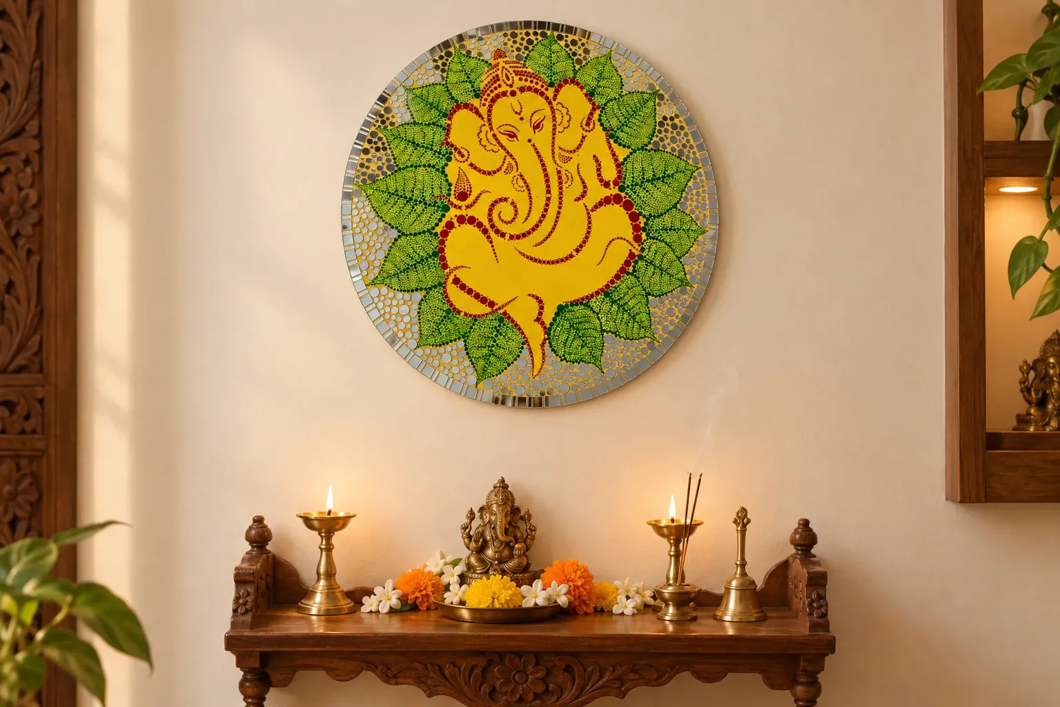 Pipal Leaf Ganesha in a puja room