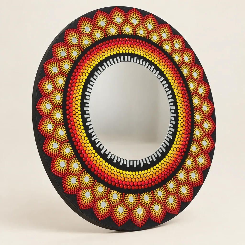 Sunflare Mirror seen from an angle, showing the raised dots and the edge