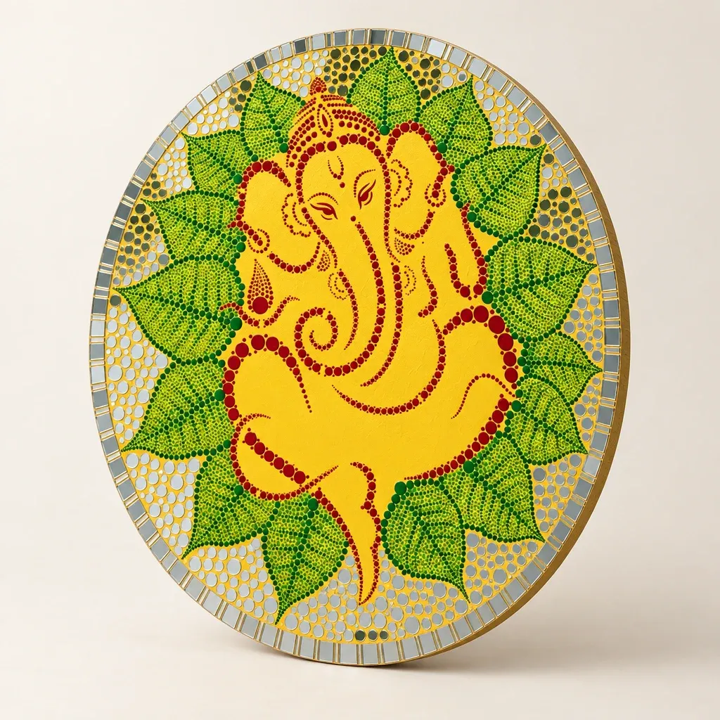 Pipal Leaf Ganesha seen from an angle, showing the raised dots and the edge