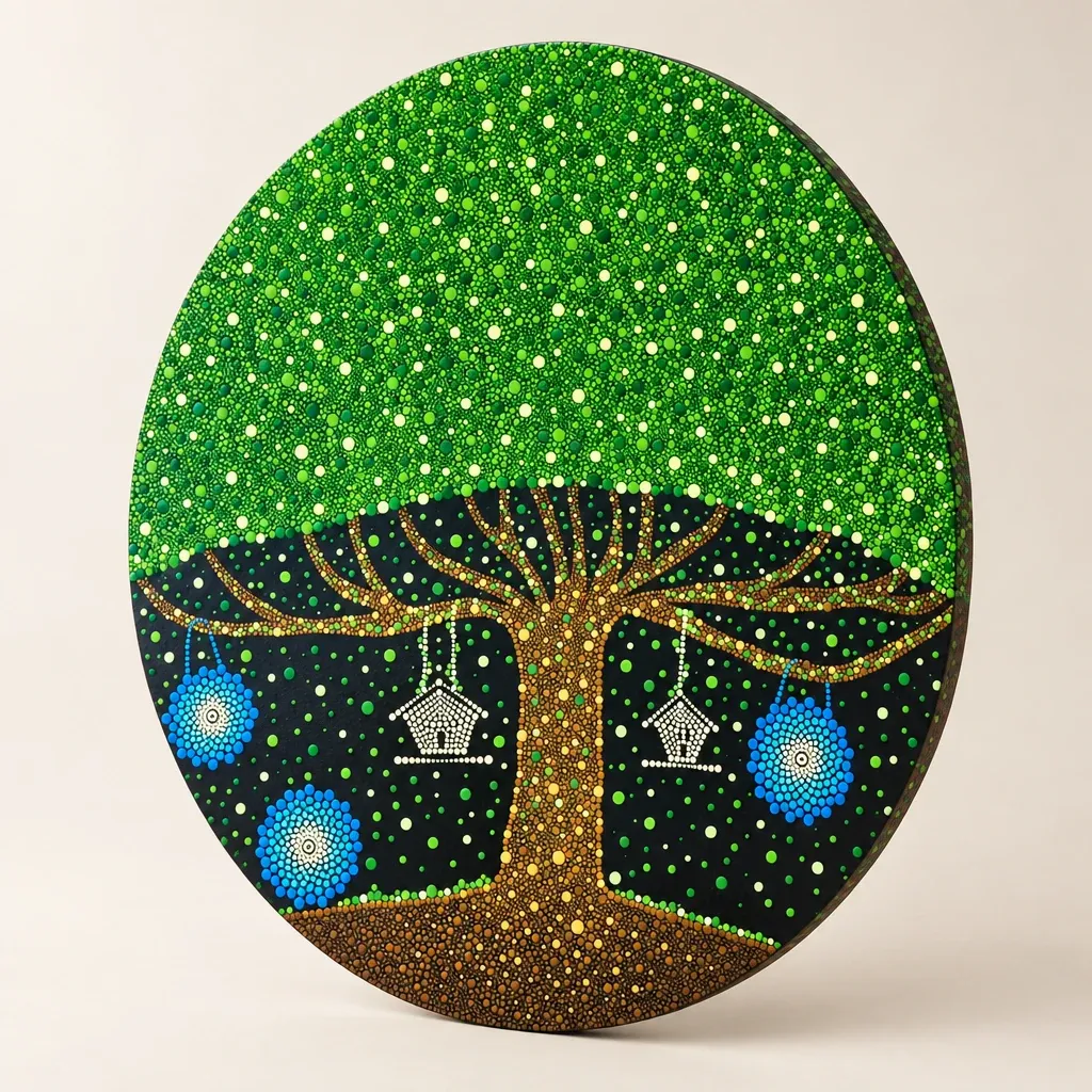 Tree of Wishes II seen from an angle, showing the raised dots and the edge