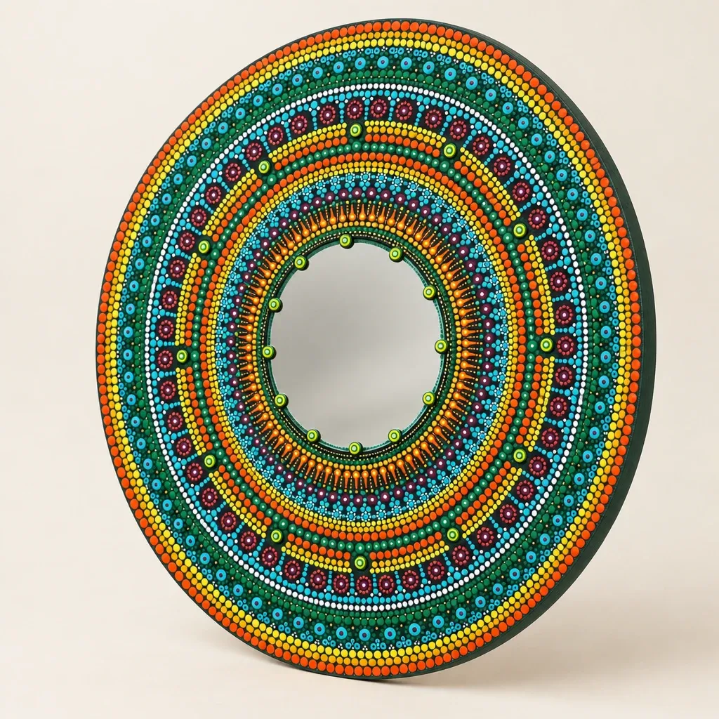 Marigold Mirror seen from an angle, showing the raised dots and the edge